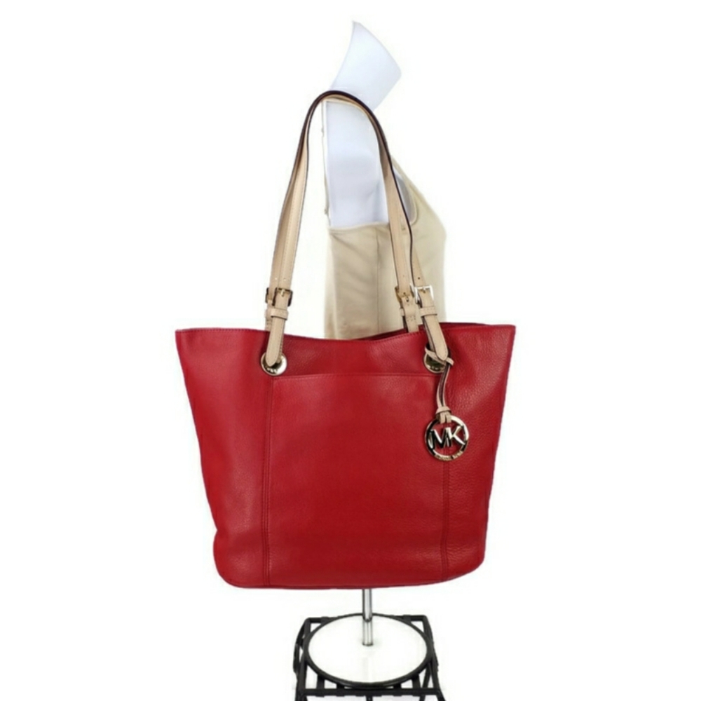 Michael Kors 38F2CTTT7L Jet Set Red Pebbled Leather Large Tote Purse
